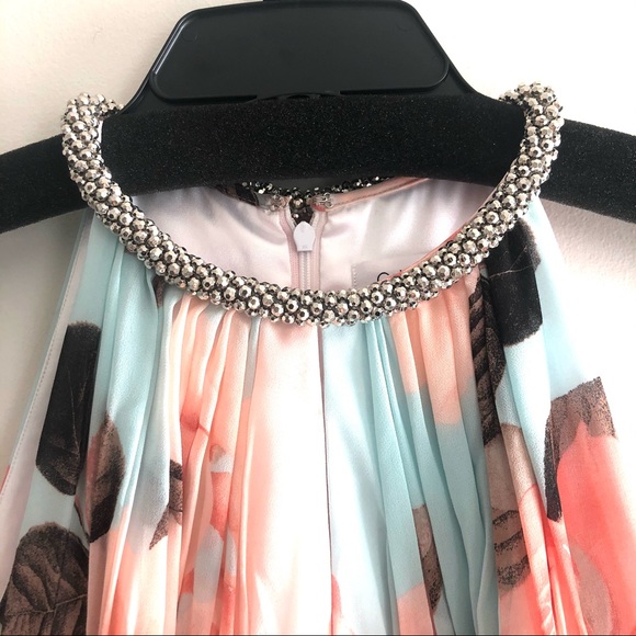 CALVIN KLEIN Pastel Maxi Gown Peach Turquoise Sz 2 - Picture 8 of 16